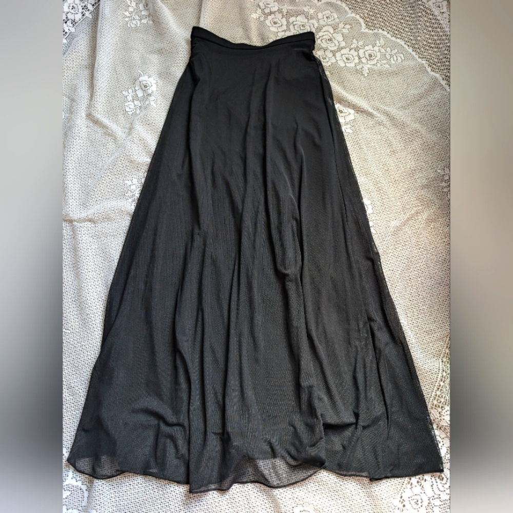 90s Sheer Overlay Maxi Skirt S Minimalist Evening Formal